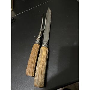 Vintage Meriden Cutlery Co. Carving Set – Antler Handles, Sterling Silver Accent